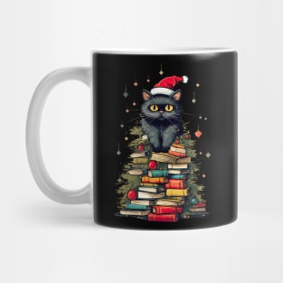 Christmas Cat Books Tree watercolor Mug